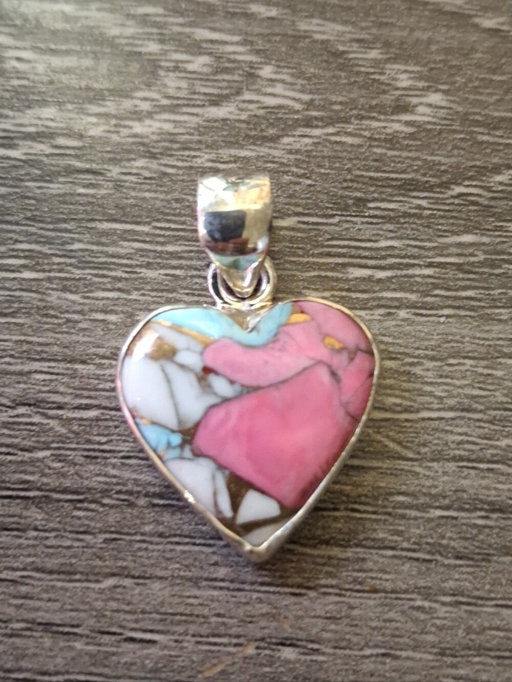 Cotton Candy On Sterling Silver Heart Pendant